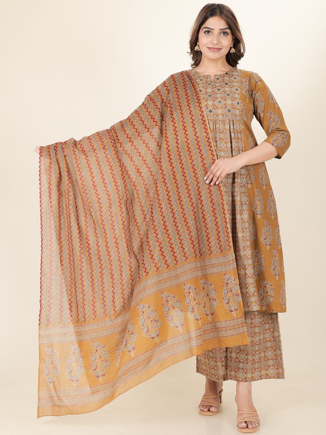 Aramya Women Ethnic Motifs Printed Panelled Thread Work Pure Cotton Kurta with Palazzos & With Dupatta, Green
Aramya Women Ethnic Motifs Printed Panelled Thread Work Pure Cotton Kurta with Palazzos & With Dupatta, Green