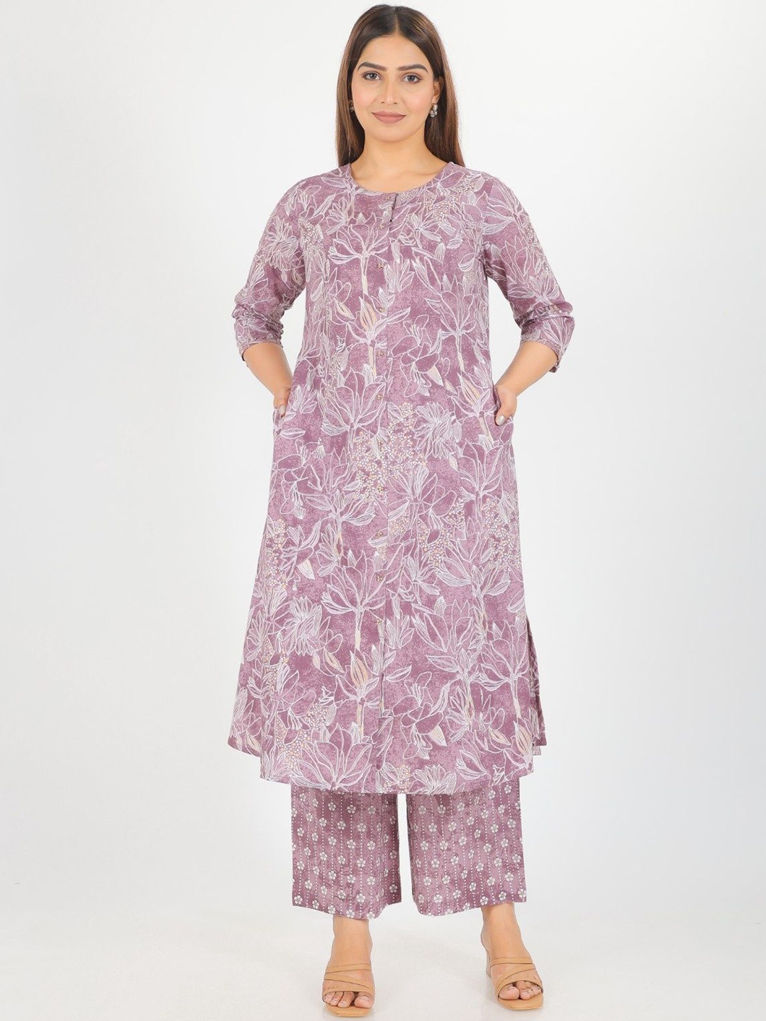 Aramya Women Ethnic Motifs Printed Regular Beads and Stones Pure Cotton Kurta with Palazzos, Purple
Aramya Women Ethnic Motifs Printed Regular Beads and Stones Pure Cotton Kurta with Palazzos, Purple