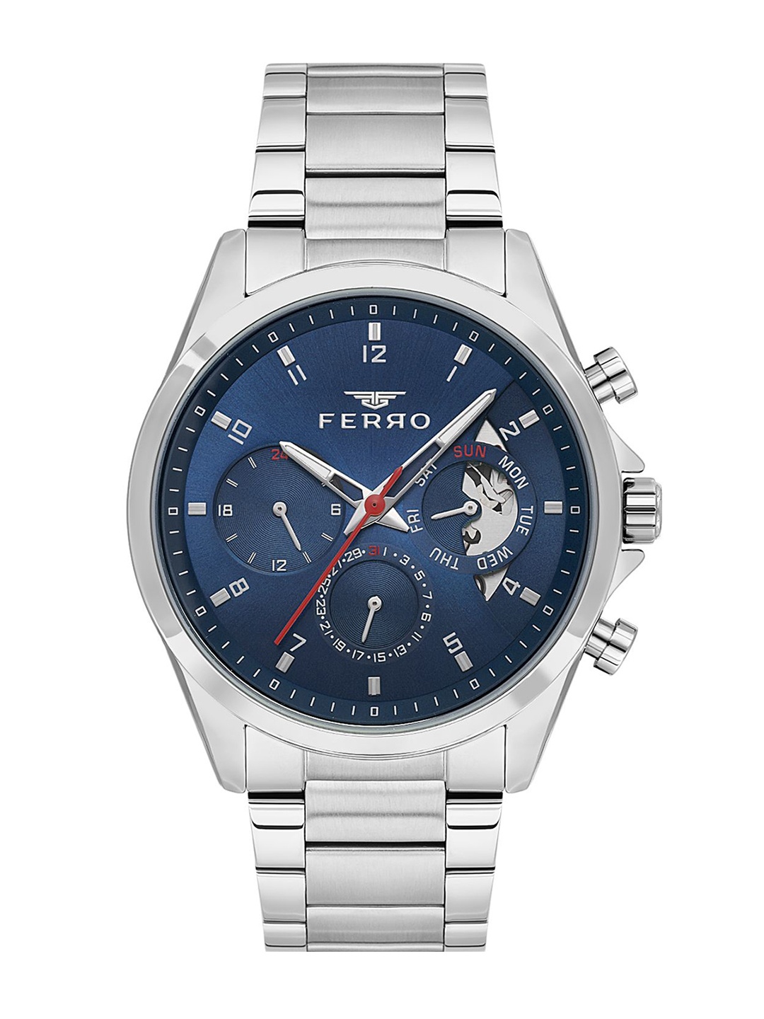 Ferro Men Brass Dial & Stainless Steel Bracelet Style Straps Analogue Multi Function Watch FM11460A-A3, Blue
Ferro Men Brass Dial & Stainless Steel Bracelet Style Straps Analogue Multi Function Watch FM11460A-A3, Blue