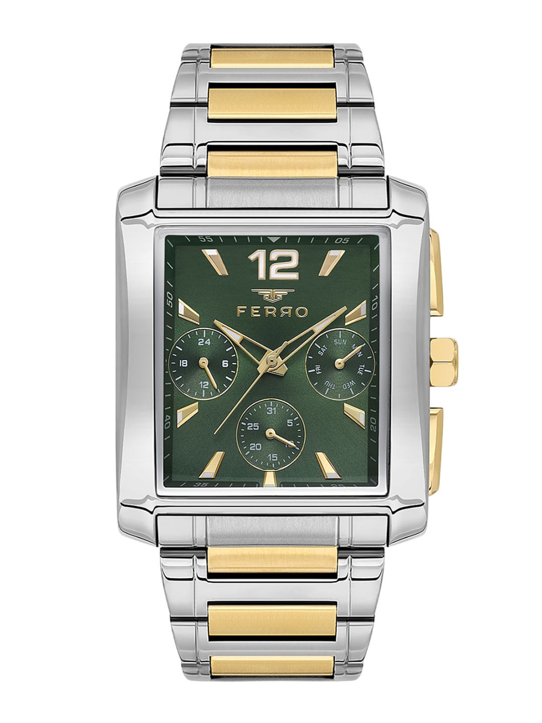 Ferro Men Brass Dial & Stainless Steel Bracelet Style Straps Analogue Multi Function Watch FM11465A-D6, Green
Ferro Men Brass Dial & Stainless Steel Bracelet Style Straps Analogue Multi Function Watch FM11465A-D6, Green