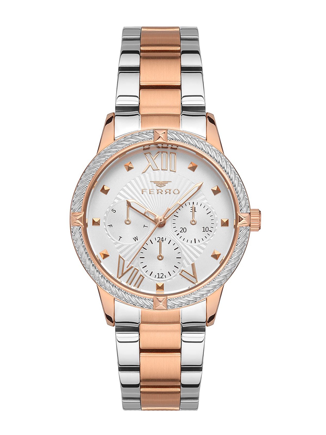 Ferro Women Brass Dial & Stainless Steel Bracelet Style Straps Analogue Multi Function Watch FL40096A-E, Blue
Ferro Women Brass Dial & Stainless Steel Bracelet Style Straps Analogue Multi Function Watch FL40096A-E, Blue