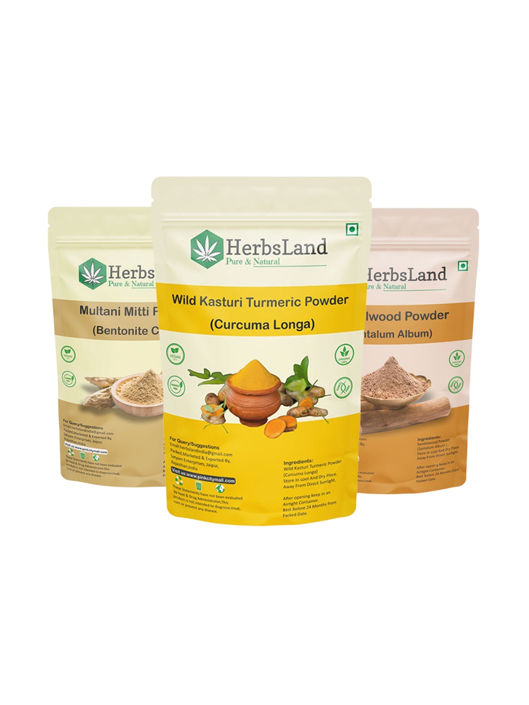 HerbsLand Set Of 3 Turmeric, Multani Mitti & Sandalwood Face Pack Powder - 150 g Each, Brown
HerbsLand Set Of 3 Turmeric, Multani Mitti & Sandalwood Face Pack Powder - 150 g Each, Brown