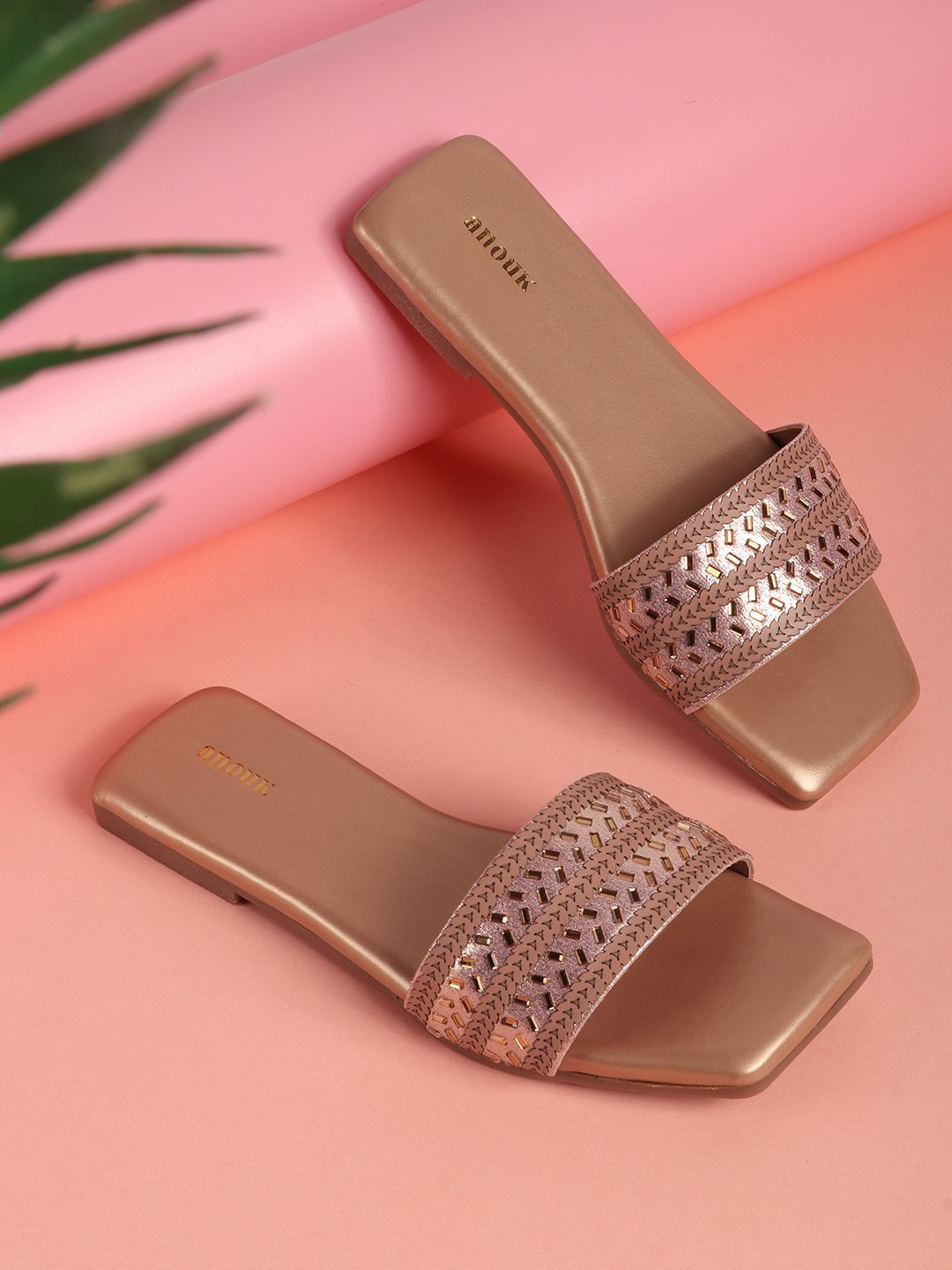 Anouk Women Embellished Open Toe Flats, Rose gold 
Anouk Women Embellished Open Toe Flats, Rose gold