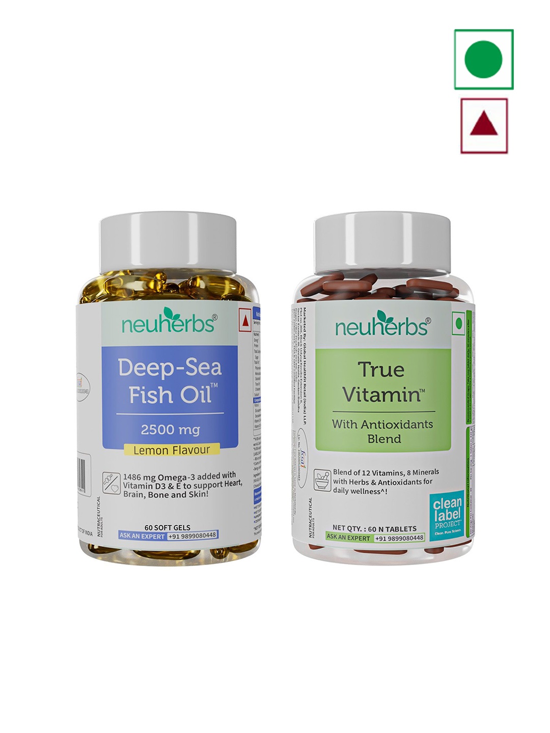 Neuherbs Set Of 2 Omega 3 Deep Sea Fish Oil - 60 Softgels & True Vitamin - 60 Tablets, Yellow
Neuherbs Set Of 2 Omega 3 Deep Sea Fish Oil - 60 Softgels & True Vitamin - 60 Tablets, Yellow