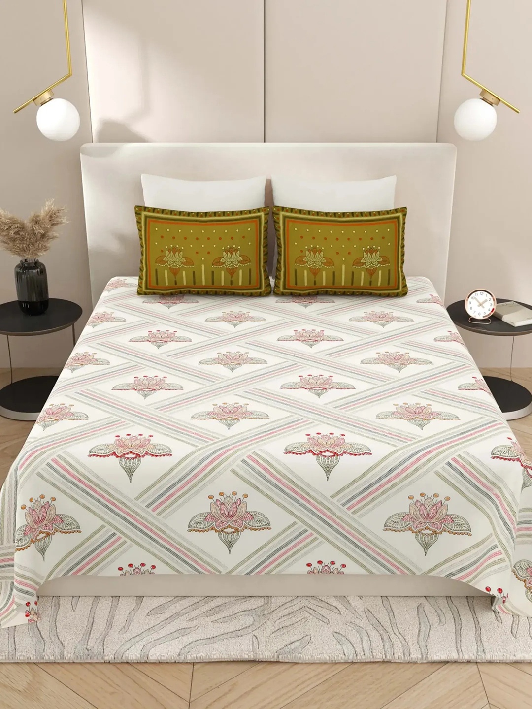 LIVING ROOTS Super King Size Jaipur Block Print Cotton Double Bedsheet & 2 Pillow Covers, Cream
LIVING ROOTS Super King Size Jaipur Block Print Cotton Double Bedsheet & 2 Pillow Covers, Cream