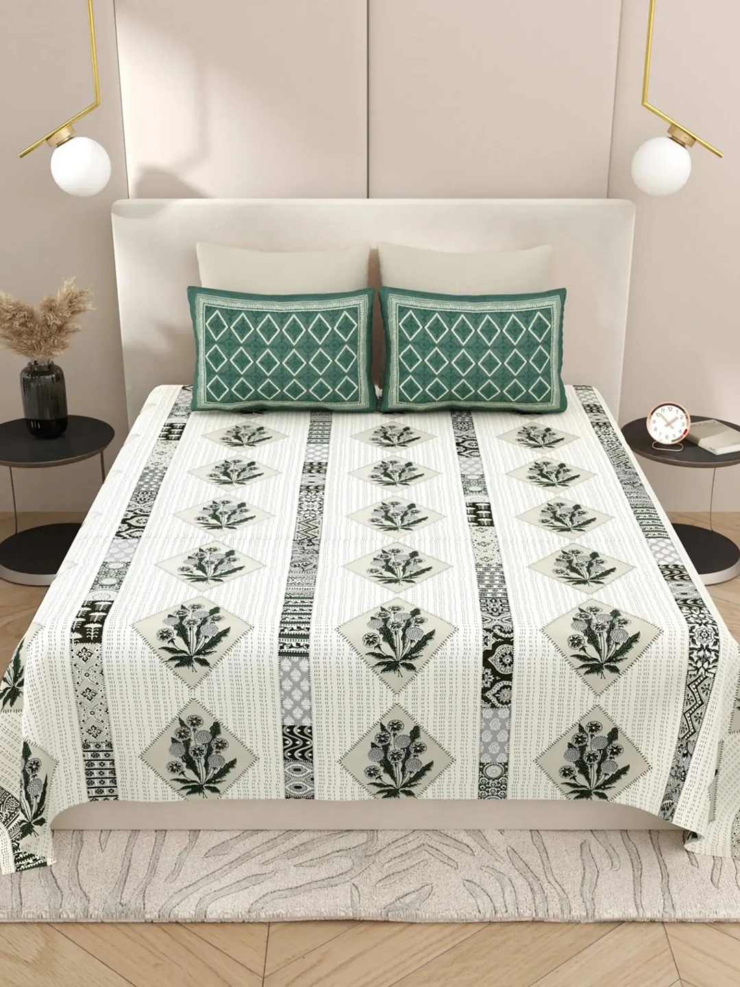 LIVING ROOTS Super King Size Jaipur Block Print Cotton Double Bedsheet & 2 Pillow Covers, Green
LIVING ROOTS Super King Size Jaipur Block Print Cotton Double Bedsheet & 2 Pillow Covers, Green