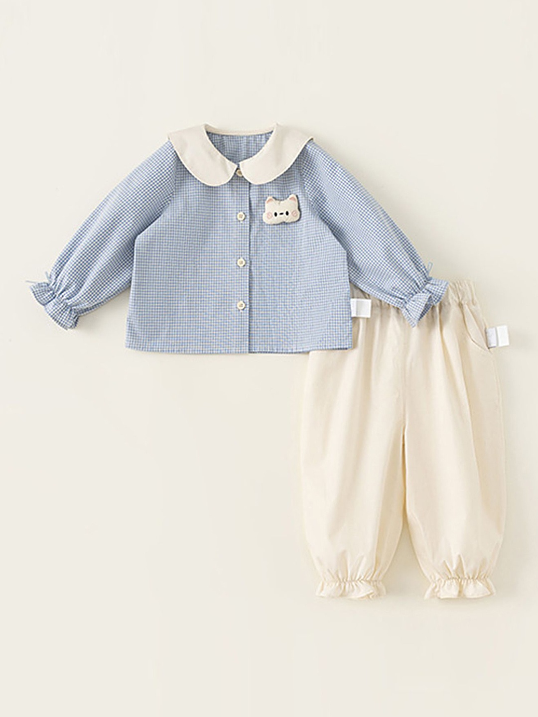 LULU & SKY Girls Checked Peter Pan Collar Long Sleeves Organic Cotton Shirt With Trouser, Blue
LULU & SKY Girls Checked Peter Pan Collar Long Sleeves Organic Cotton Shirt With Trouser, Blue