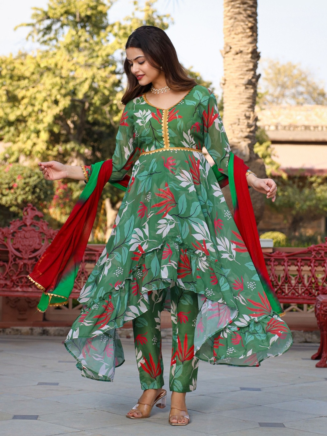 ASHEERA Women Floral Embroidered Angrakha Gotta Patti Kurta with Trousers & With Dupatta, Green
ASHEERA Women Floral Embroidered Angrakha Gotta Patti Kurta with Trousers & With Dupatta, Green