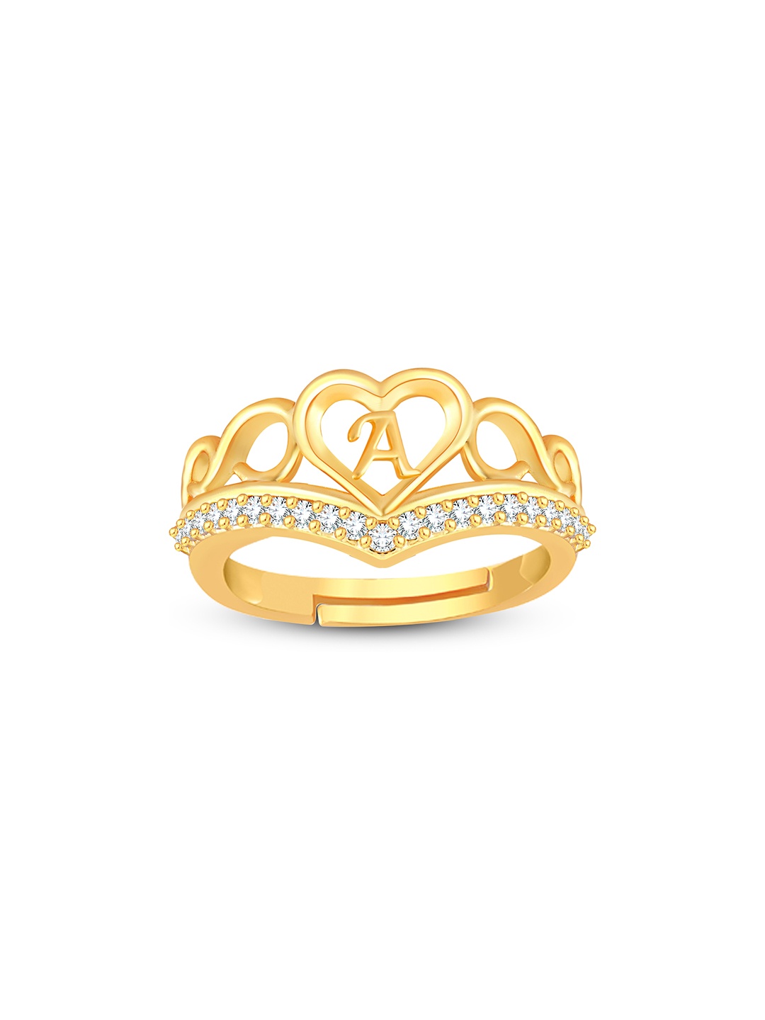 Lila Unisex Gold-Plated Cubic Zirconia Stone Studded Alphabet A Adjustable Finger Ring
Lila Unisex Gold-Plated Cubic Zirconia Stone Studded Alphabet A Adjustable Finger Ring
