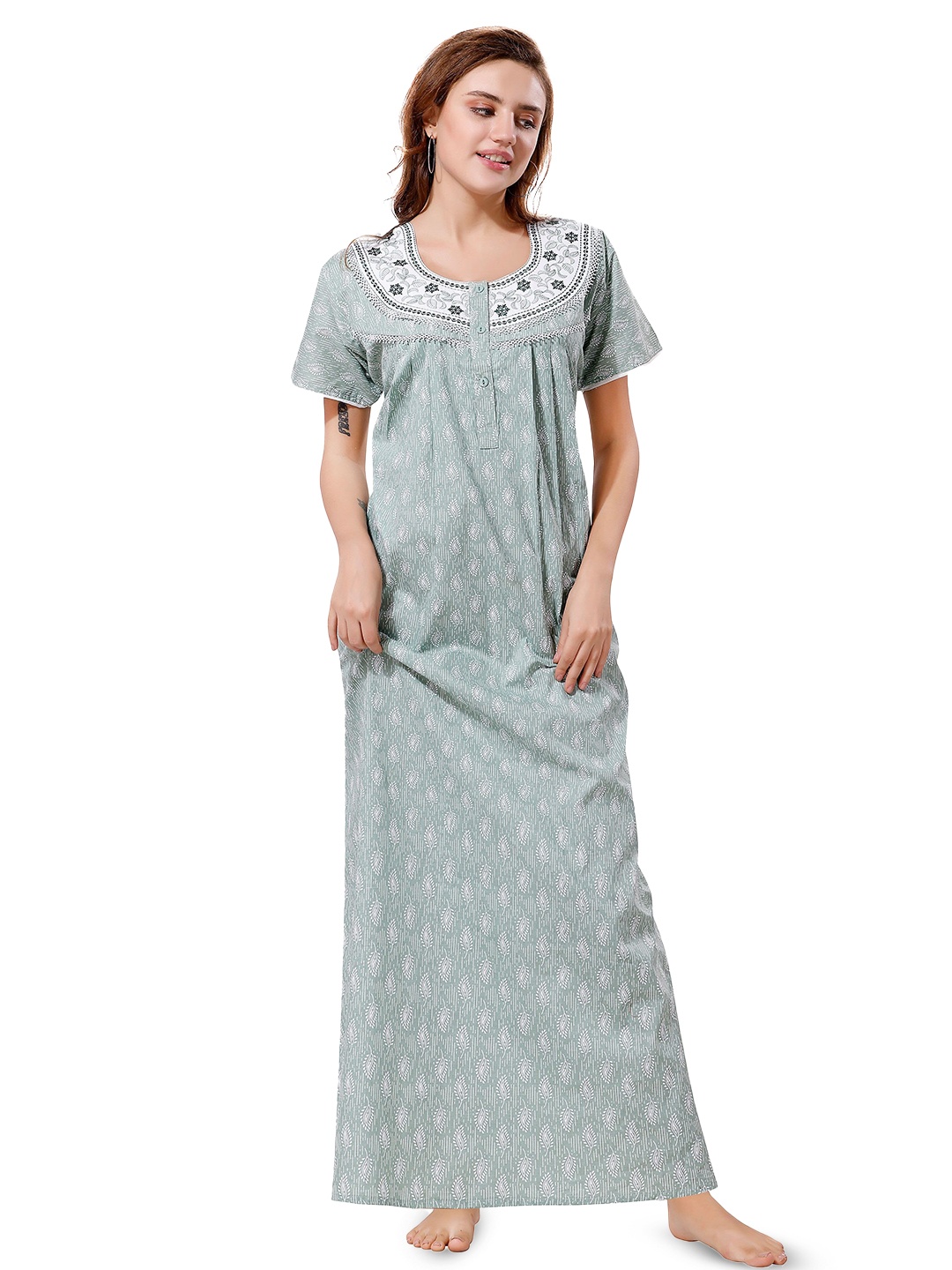 Soulemo Women Pure Cotton Ethnic Motifs Embroidered Printed Maxi Nightdress, Green
Soulemo Women Pure Cotton Ethnic Motifs Embroidered Printed Maxi Nightdress, Green
