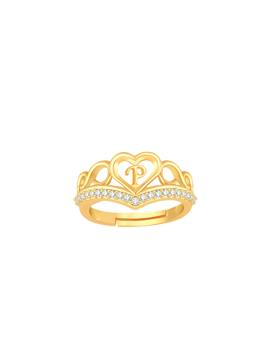 Lila Unisex Gold-Plated Cubic Zirconia Stone Studded Alphabet P Adjustable Finger Ring
Lila Unisex Gold-Plated Cubic Zirconia Stone Studded Alphabet P Adjustable Finger Ring