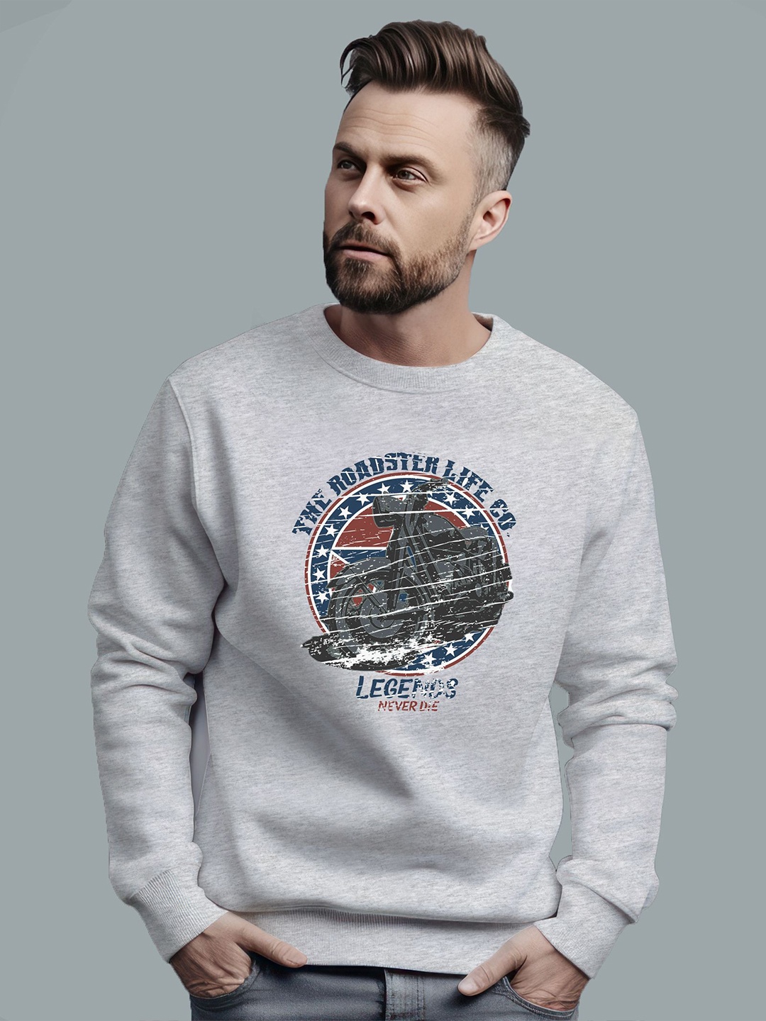 The Roadster Lifestyle Co Men Printed Cotton Round Neck Full Sleeve Pullover Sweatshirt, Grey
The Roadster Lifestyle Co Men Printed Cotton Round Neck Full Sleeve Pullover Sweatshirt, Grey