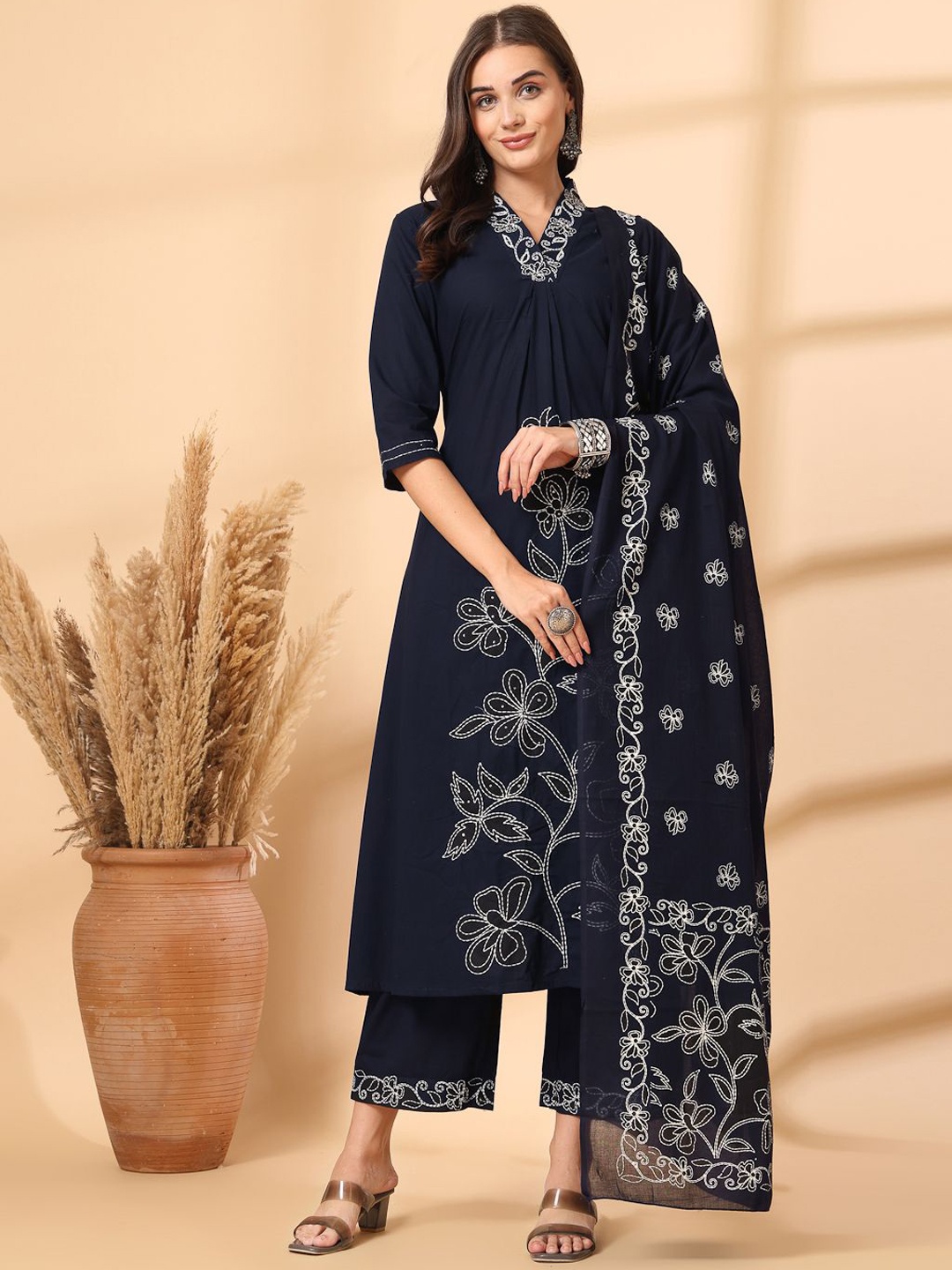 Shangri LA MS Designs Women Empire Sequinned Pure Cotton Kurta with Palazzos & With Dupatta, Navy blue
Shangri LA MS Designs Women Empire Sequinned Pure Cotton Kurta with Palazzos & With Dupatta, Navy blue