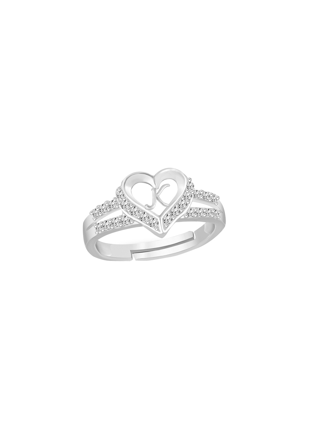 Lila Unisex Silver-Plated Cubic Zirconia Stone Studded Alphabet K Adjustable Finger Ring
Lila Unisex Silver-Plated Cubic Zirconia Stone Studded Alphabet K Adjustable Finger Ring