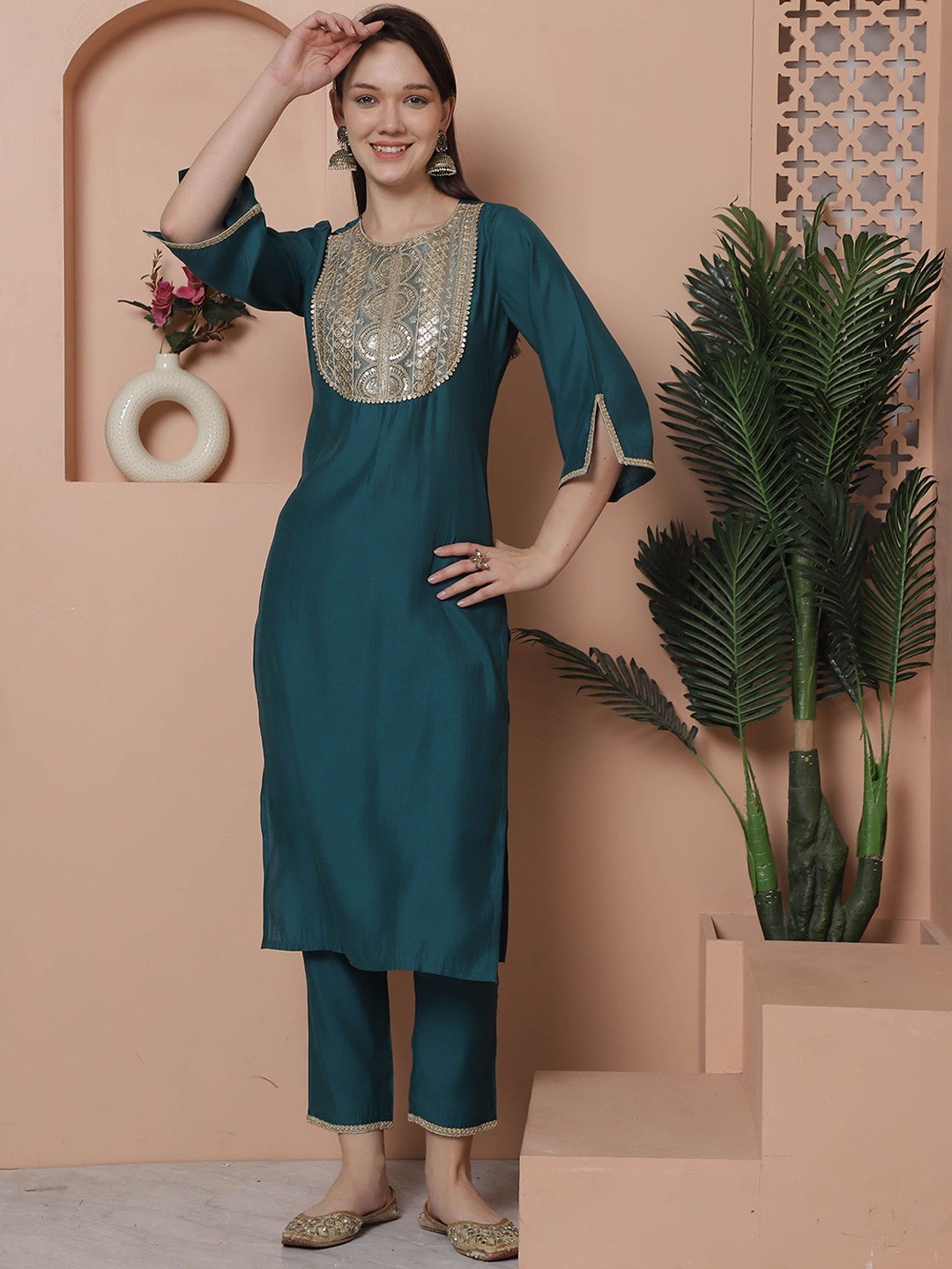 Roly Poly Women Embroidered Regular Sequinned Kurti with Trousers & With Dupatta, Teal
Roly Poly Women Embroidered Regular Sequinned Kurti with Trousers & With Dupatta, Teal