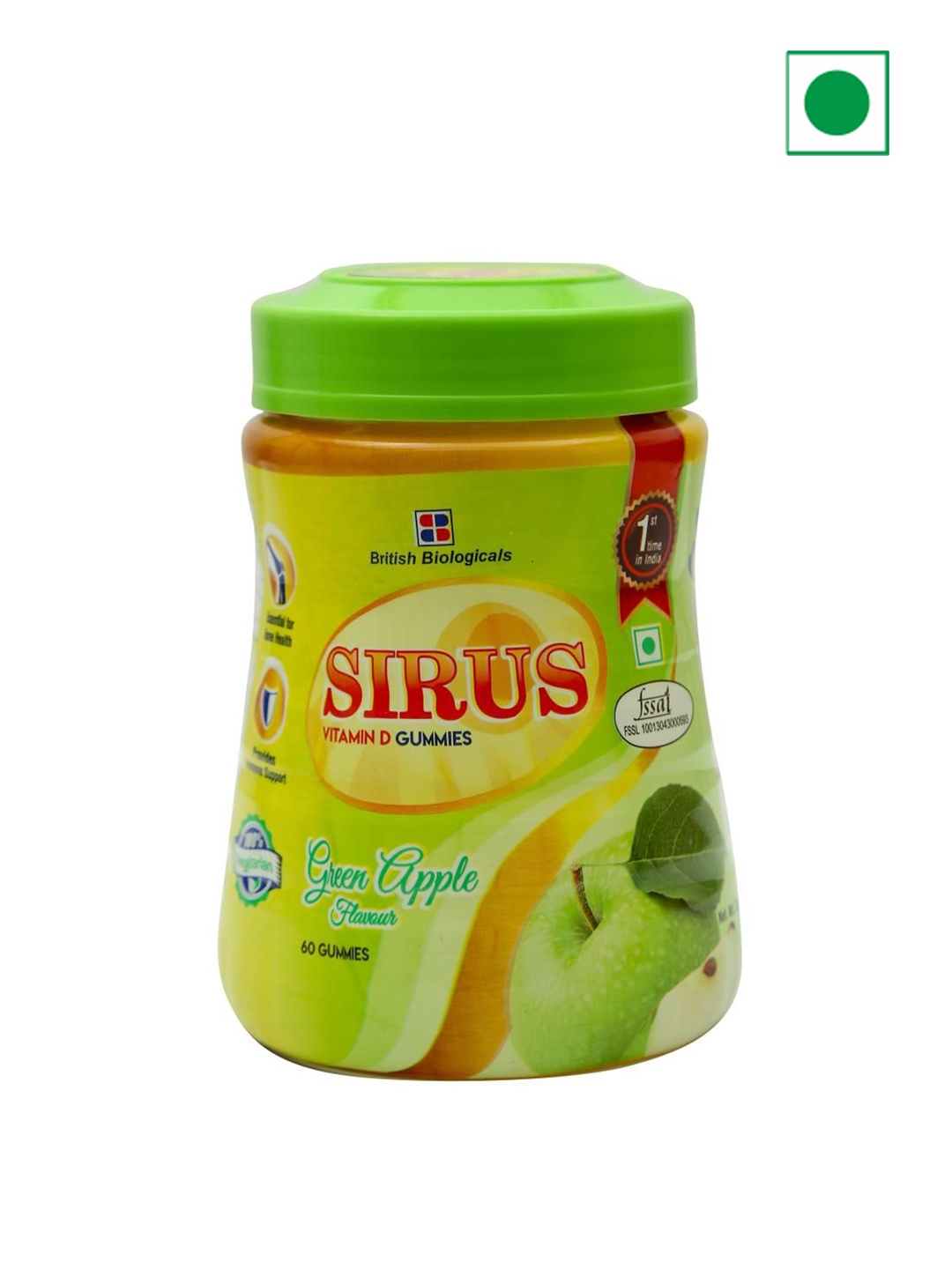 British Biologicals Sirus Vitamin D3 Gummies Supports Immunity - Green Apple - 60 Gummies, White
British Biologicals Sirus Vitamin D3 Gummies Supports Immunity - Green Apple - 60 Gummies, White
