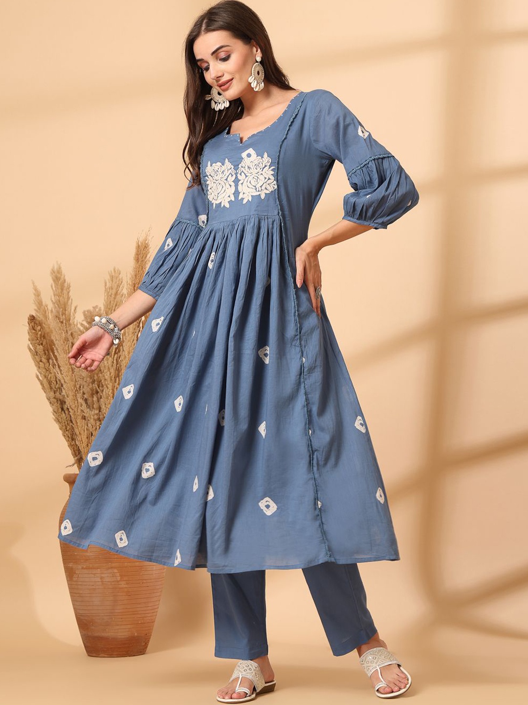 Shangri LA MS Designs Women Bandhani Printed Empire Beads and Stones Pure Cotton Kurta with Trousers, Blue
Shangri LA MS Designs Women Bandhani Printed Empire Beads and Stones Pure Cotton Kurta with Trousers, Blue