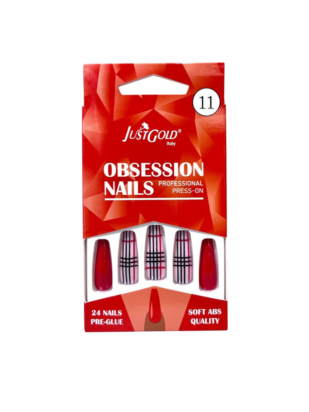JUSTGOLD Professional Obsession Set Of 24 Press On Pre Glued Waterproof Nails - Shade 11, Red
JUSTGOLD Professional Obsession Set Of 24 Press On Pre Glued Waterproof Nails - Shade 11, Red