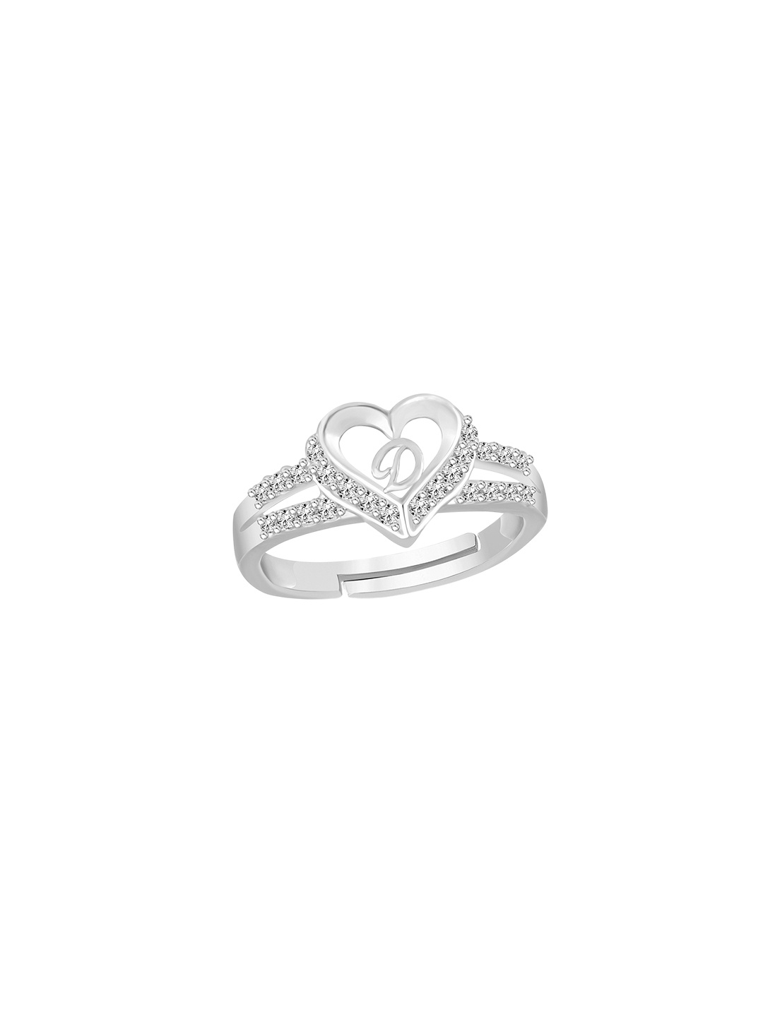 Lila Unisex Silver-Plated Cubic Zirconia Stone Studded Alphabet D Adjustable Finger Ring
Lila Unisex Silver-Plated Cubic Zirconia Stone Studded Alphabet D Adjustable Finger Ring