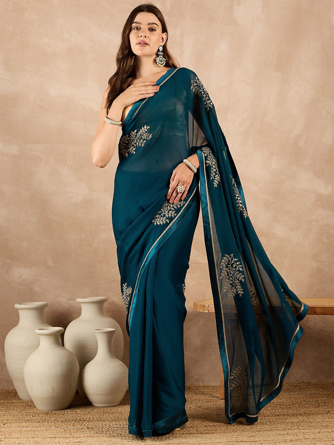 all about you Floral Embroidered Pure Chiffon Saree, Teal
all about you Floral Embroidered Pure Chiffon Saree, Teal