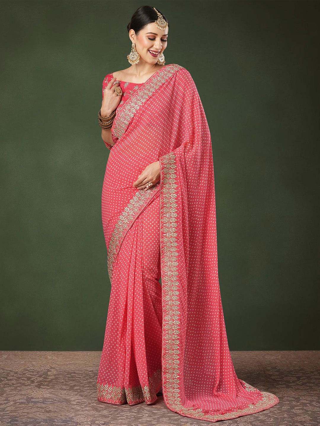 House of Pataudi Bandhani Printed Zari Embroidered Saree With Unstitched Blouse, Pink
House of Pataudi Bandhani Printed Zari Embroidered Saree With Unstitched Blouse, Pink
