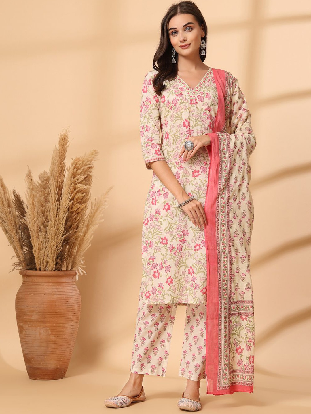 Shangri LA MS Designs Women Ethnic Motifs Printed Regular Pure Cotton Kurta with Trousers & With Dupatta, Pink
Shangri LA MS Designs Women Ethnic Motifs Printed Regular Pure Cotton Kurta with Trousers & With Dupatta, Pink