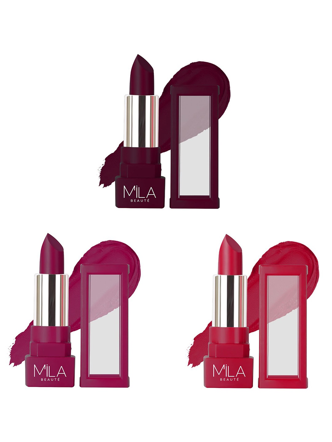 MILA BEAUTE Set Of 3 Highly Pigmented Lightweight Matte Lipstick 4.2 g Each - 512- 514-517, Red
MILA BEAUTE Set Of 3 Highly Pigmented Lightweight Matte Lipstick 4.2 g Each - 512- 514-517, Red