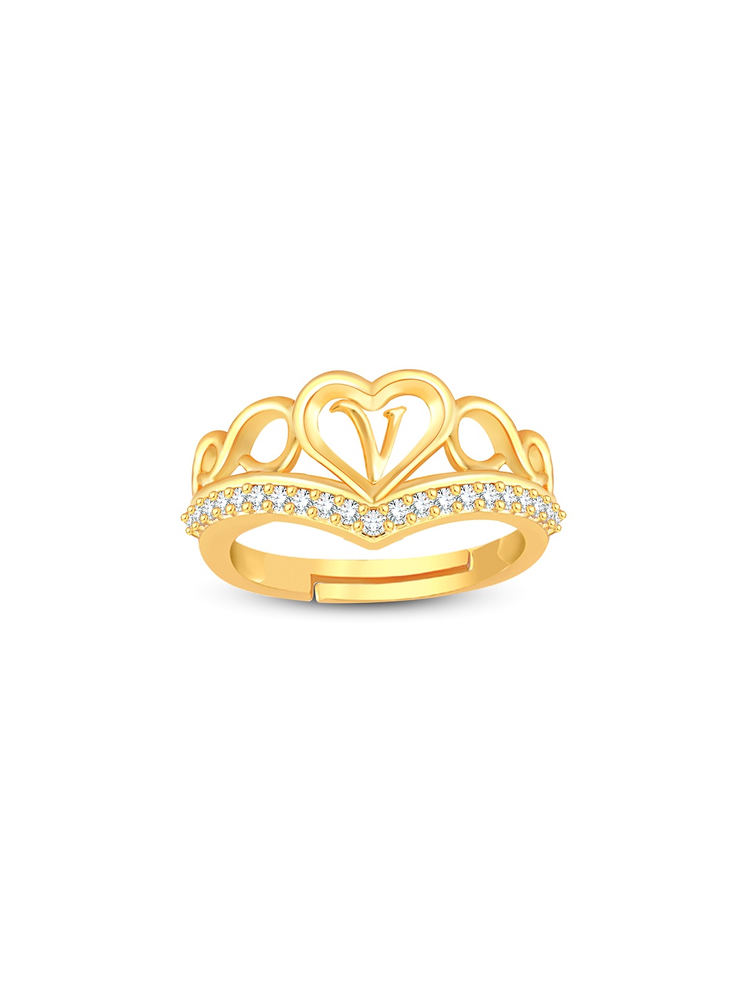 Lila Unisex Gold-Plated Cubic Zirconia Stone Studded Alphabet V Adjustable Finger Ring
Lila Unisex Gold-Plated Cubic Zirconia Stone Studded Alphabet V Adjustable Finger Ring