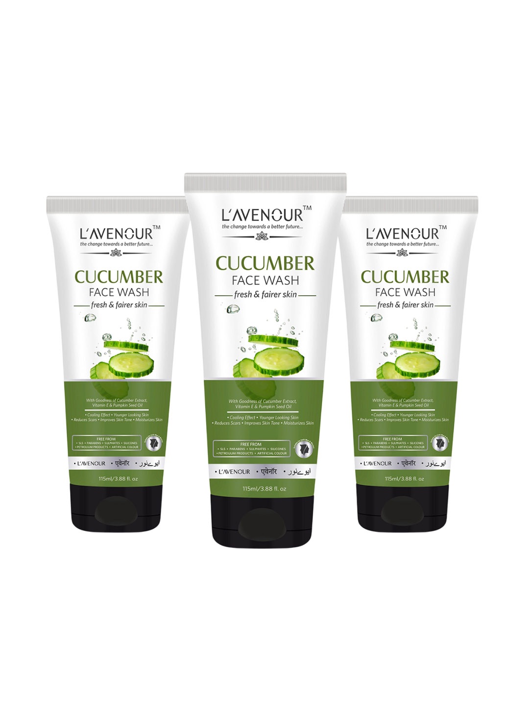 L'AVENOUR Set Of 3 Cucumber Face Wash With Vitamin E & Pumpkin Seed Oil - 115 ml Each, Green
L'AVENOUR Set Of 3 Cucumber Face Wash With Vitamin E & Pumpkin Seed Oil - 115 ml Each, Green