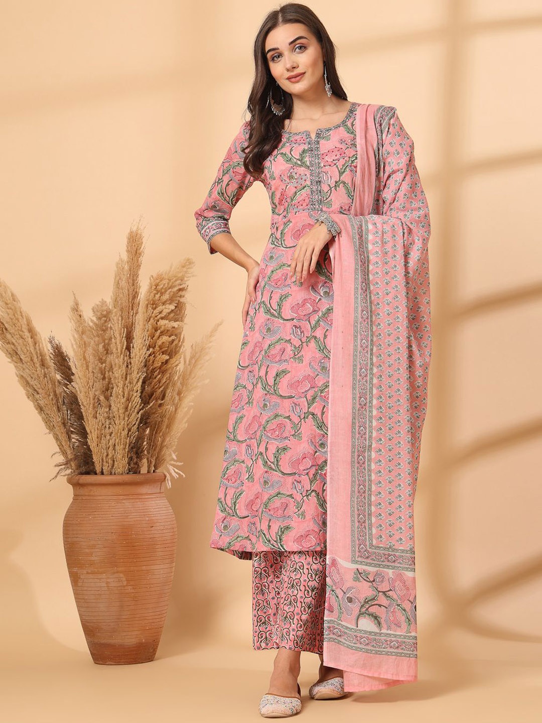 Shangri LA MS Designs Women Ethnic Motifs Printed Regular Pure Cotton Kurta with Palazzos & With Dupatta, Pink
Shangri LA MS Designs Women Ethnic Motifs Printed Regular Pure Cotton Kurta with Palazzos & With Dupatta, Pink