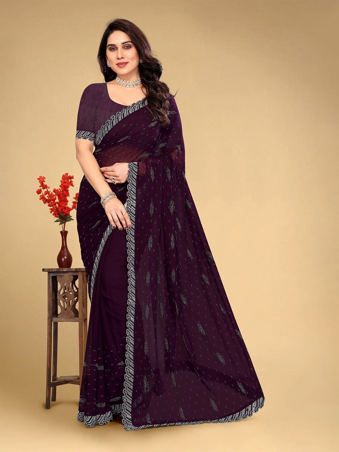 VEERAIVA Women Embellished Beads and Stones Fusion Saree With Blouse Piece, Purple
VEERAIVA Women Embellished Beads and Stones Fusion Saree With Blouse Piece, Purple