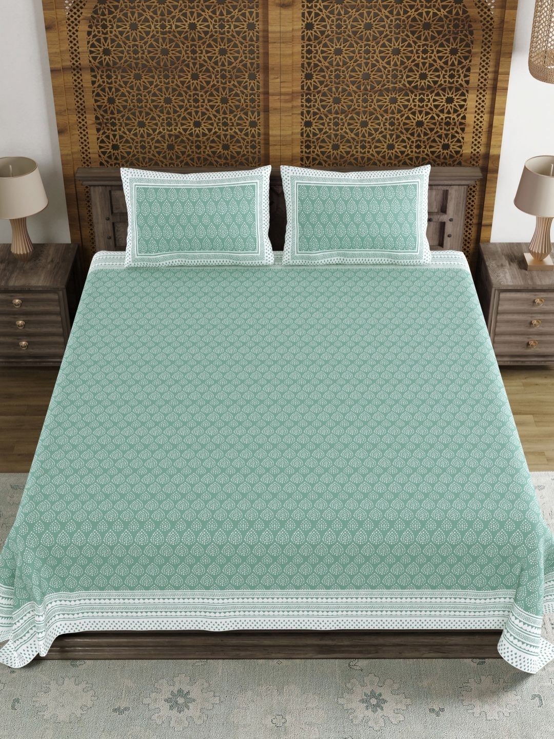 BLOCKS OF INDIA Green Ethnic Motifs Pure Cotton 210 TC King Bedsheet Set 2.69 m x 2.69 m
BLOCKS OF INDIA Green Ethnic Motifs Pure Cotton 210 TC King Bedsheet Set 2.69 m x 2.69 m
