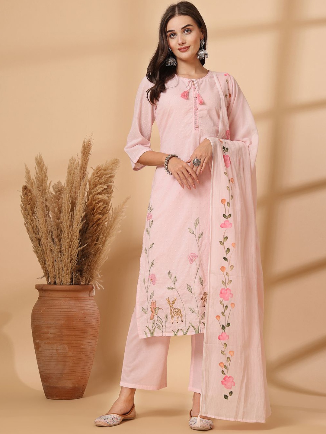 Shangri LA MS Designs Women Regular Aari Work Pure Cotton Kurta with Palazzos & With Dupatta, Pink
Shangri LA MS Designs Women Regular Aari Work Pure Cotton Kurta with Palazzos & With Dupatta, Pink