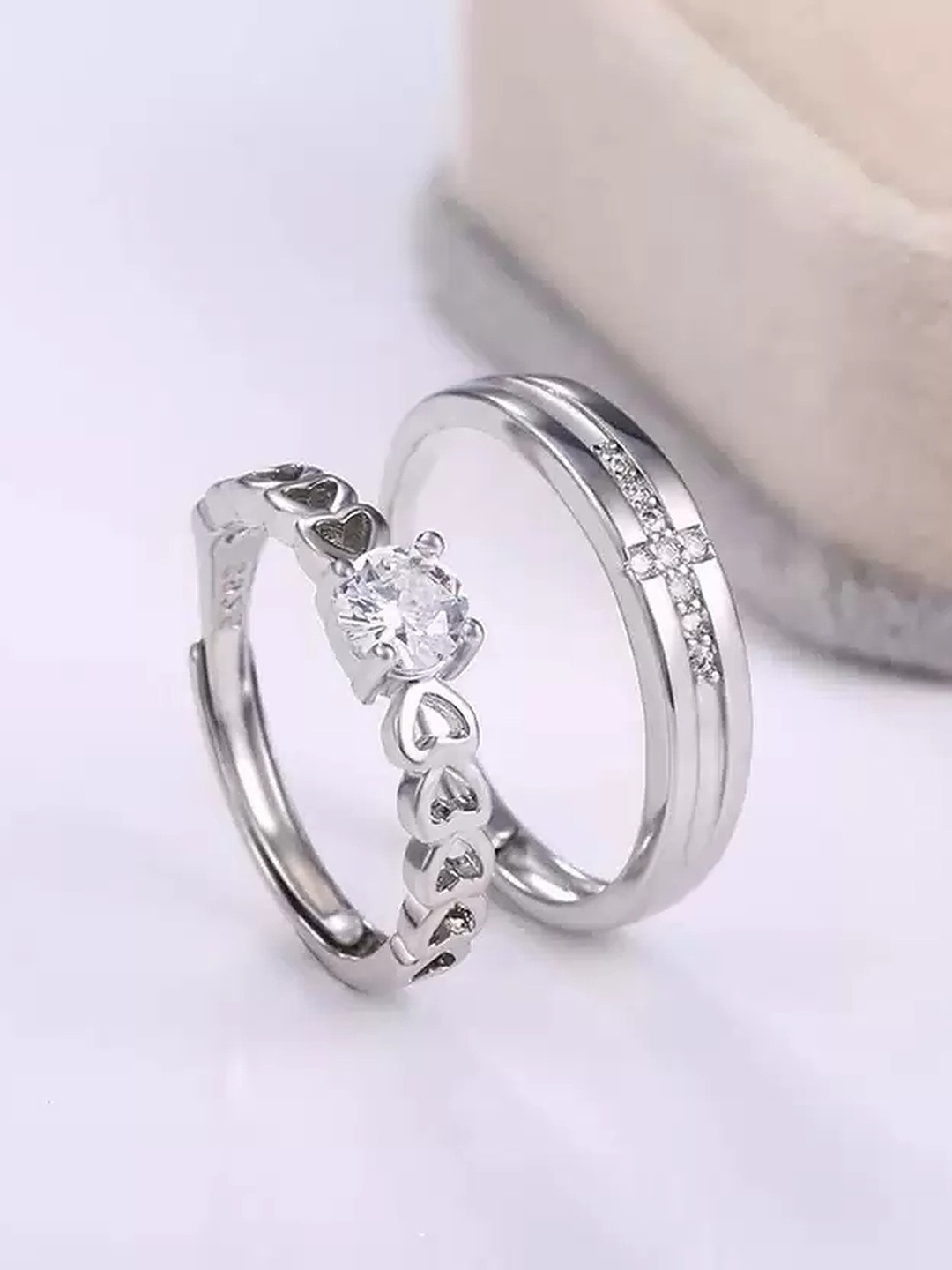 Lila Unisex Set Of 2 Cubic Zirconia Stone-Studded Stainless Steel Couple Finger Ring, Silver
Lila Unisex Set Of 2 Cubic Zirconia Stone-Studded Stainless Steel Couple Finger Ring, Silver