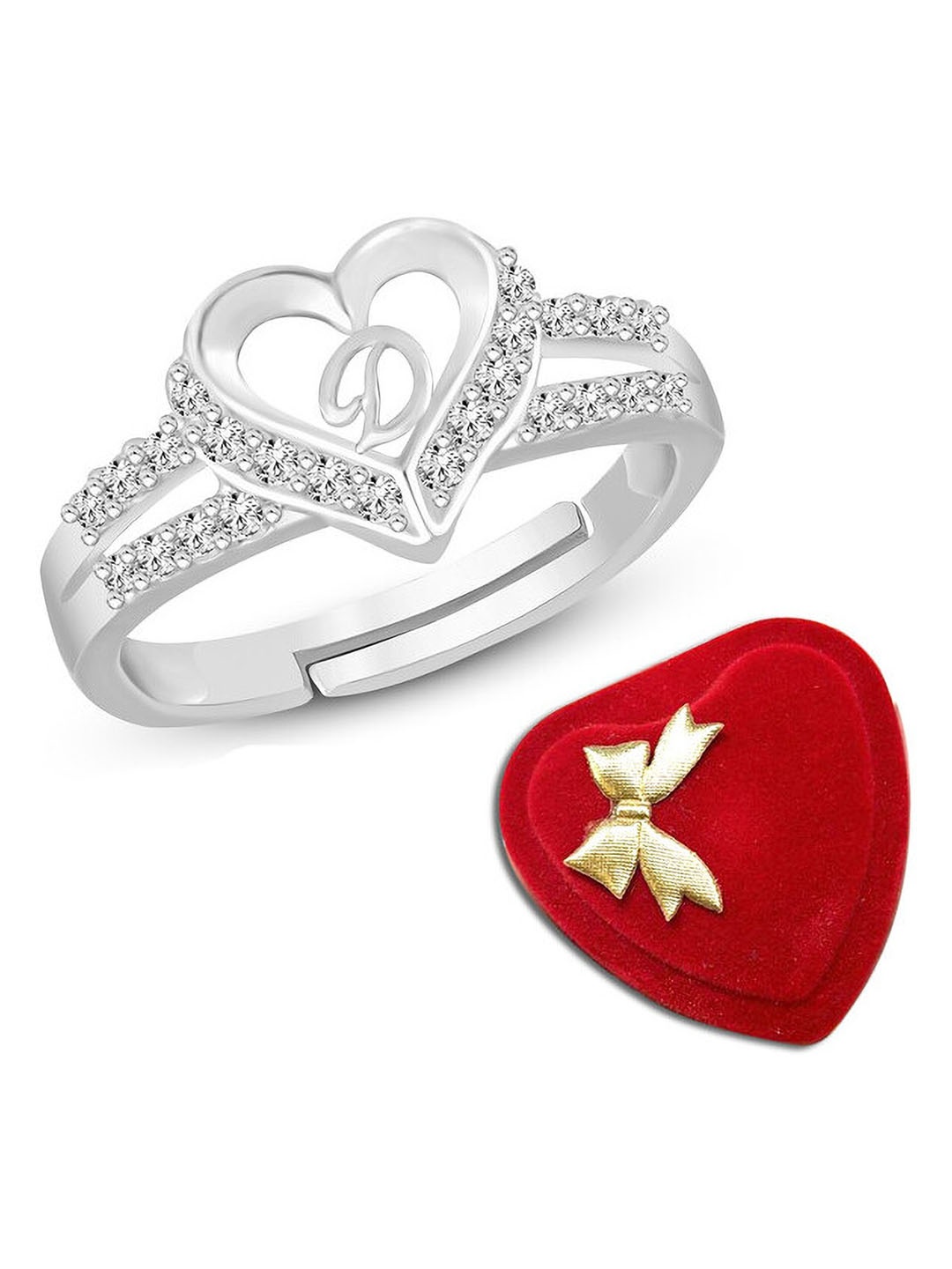 Lila Unisex Silver-Plated Cubic Zirconia Stone Studded Alphabet D Adjustable Finger Ring
Lila Unisex Silver-Plated Cubic Zirconia Stone Studded Alphabet D Adjustable Finger Ring