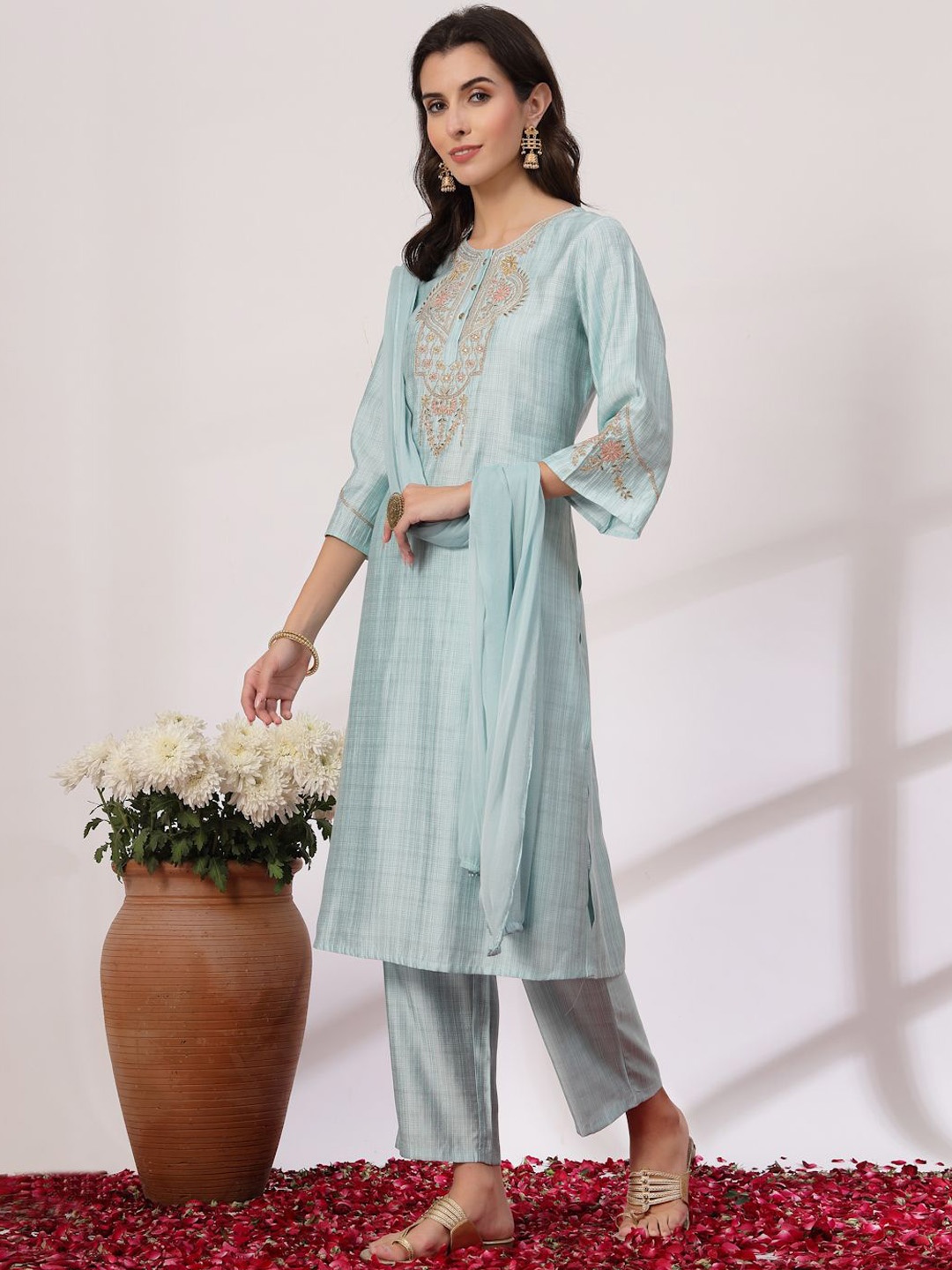 Nayam By Lakshita Floral Embroidered Sequinned Straight Kurta with Palazzos & Dupatta, Blue
Nayam By Lakshita Floral Embroidered Sequinned Straight Kurta with Palazzos & Dupatta, Blue