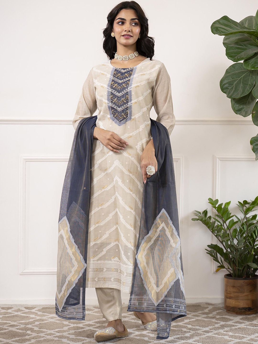 Anouk Women Embroidered Regular Beads and Stones Pure Cotton Kurta with Trousers & With Dupatta, Off white
Anouk Women Embroidered Regular Beads and Stones Pure Cotton Kurta with Trousers & With Dupatta, Off white