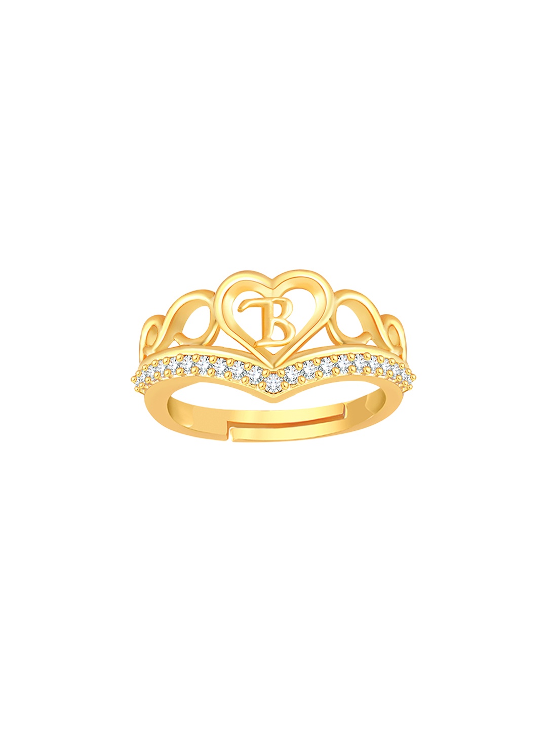 Lila Unisex Gold-Plated Cubic Zirconia Stone Studded Alphabet B Adjustable Finger Ring
Lila Unisex Gold-Plated Cubic Zirconia Stone Studded Alphabet B Adjustable Finger Ring