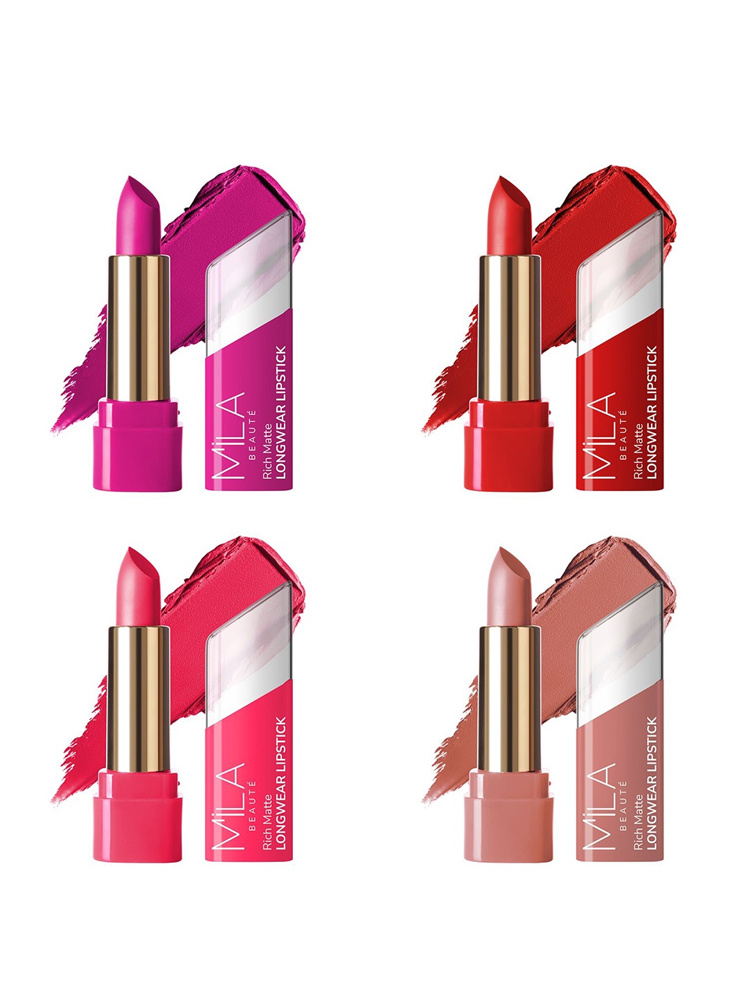 MILA BEAUTE Set Of 4 Rich Matte Long Wear Lipsticks - 4.2 g Each - 607 - 607 - 611 - 618, Multi
MILA BEAUTE Set Of 4 Rich Matte Long Wear Lipsticks - 4.2 g Each - 607 - 607 - 611 - 618, Multi