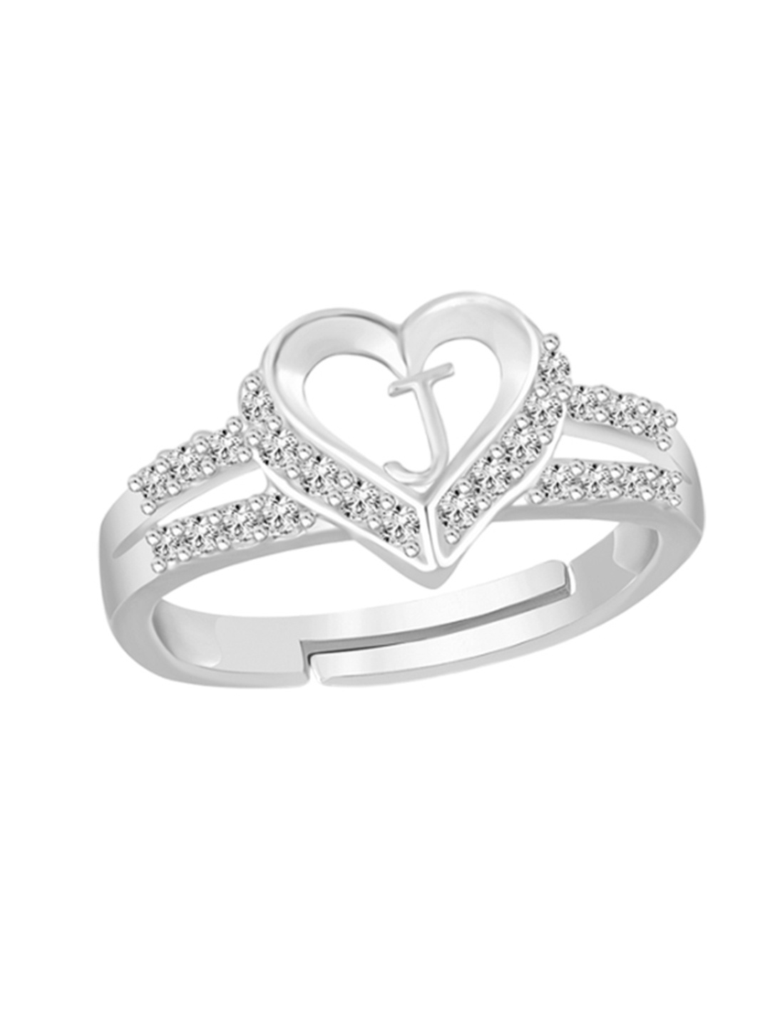Lila Unisex Silver-Plated Cubic Zirconia Stone Studded Alphabet J Adjustable Finger Ring
Lila Unisex Silver-Plated Cubic Zirconia Stone Studded Alphabet J Adjustable Finger Ring