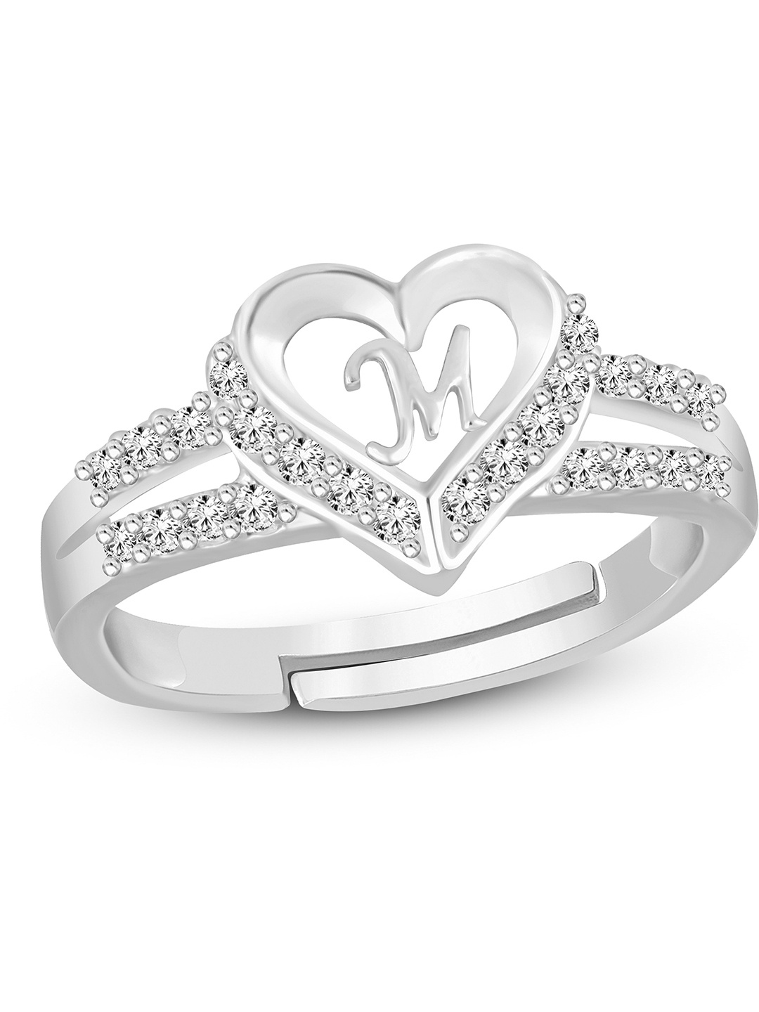 Lila Unisex Silver-Plated Cubic Zirconia Stone Studded Alphabet M Adjustable Finger Ring
Lila Unisex Silver-Plated Cubic Zirconia Stone Studded Alphabet M Adjustable Finger Ring
