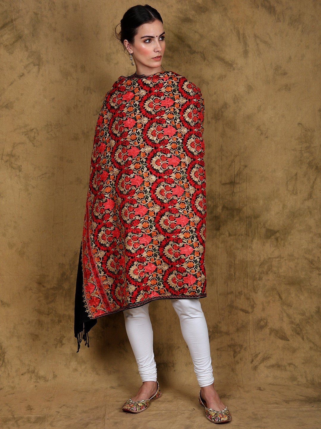 Exotic India Wool Shawl from Kashmir with Multicolor Aari Embroidered Floral Pattern, Black
Exotic India Wool Shawl from Kashmir with Multicolor Aari Embroidered Floral Pattern, Black