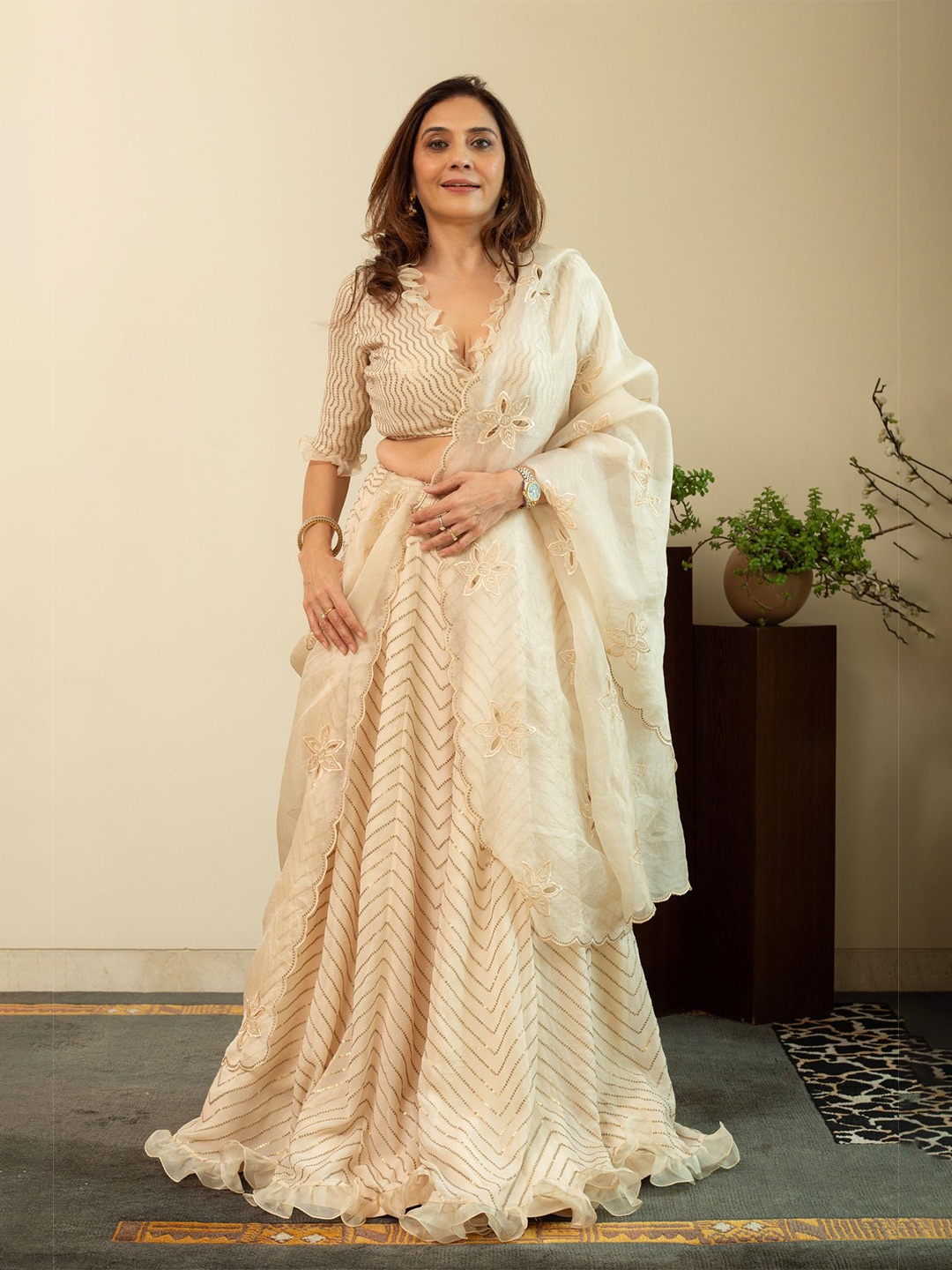 HOUSE OF INARI Embroidered Thread Work Ready to Wear Lehenga & Semi-Stitched Blouse With Dupatta, Off white
HOUSE OF INARI Embroidered Thread Work Ready to Wear Lehenga & Semi-Stitched Blouse With Dupatta, Off white