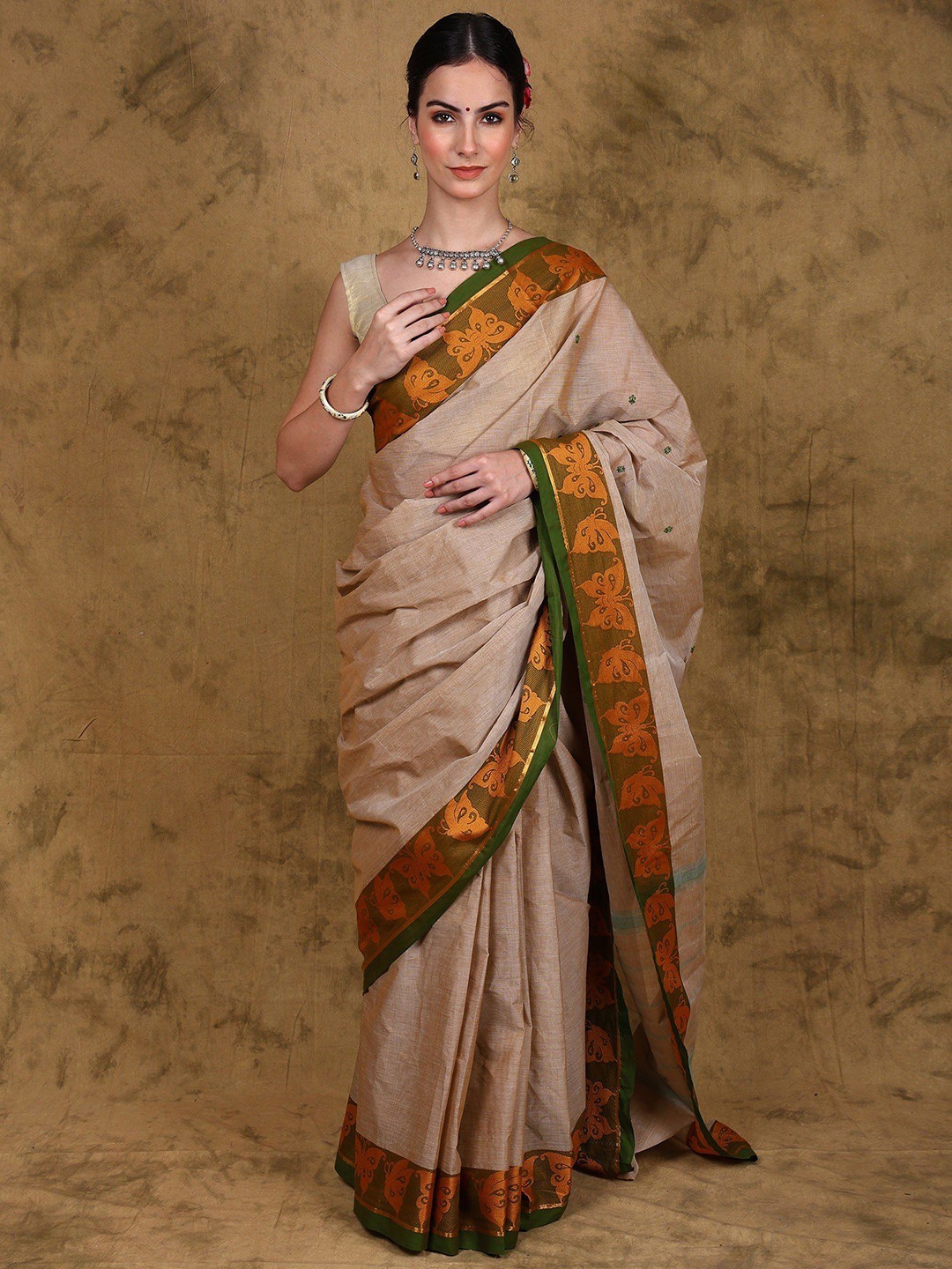 Exotic India Ginger Root Chettinad Cotton Saree with Woven Butterflies Contrast Border, Brown
Exotic India Ginger Root Chettinad Cotton Saree with Woven Butterflies Contrast Border, Brown