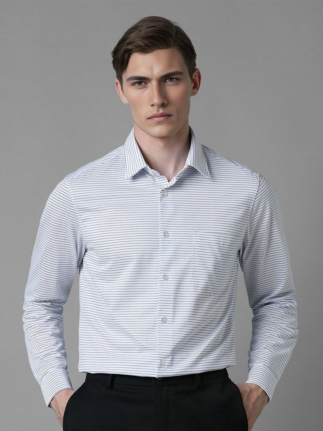 Louis Philippe Men Spread Collar Textured Striped Cotton Slim Fit Formal Shirt, White
Louis Philippe Men Spread Collar Textured Striped Cotton Slim Fit Formal Shirt, White