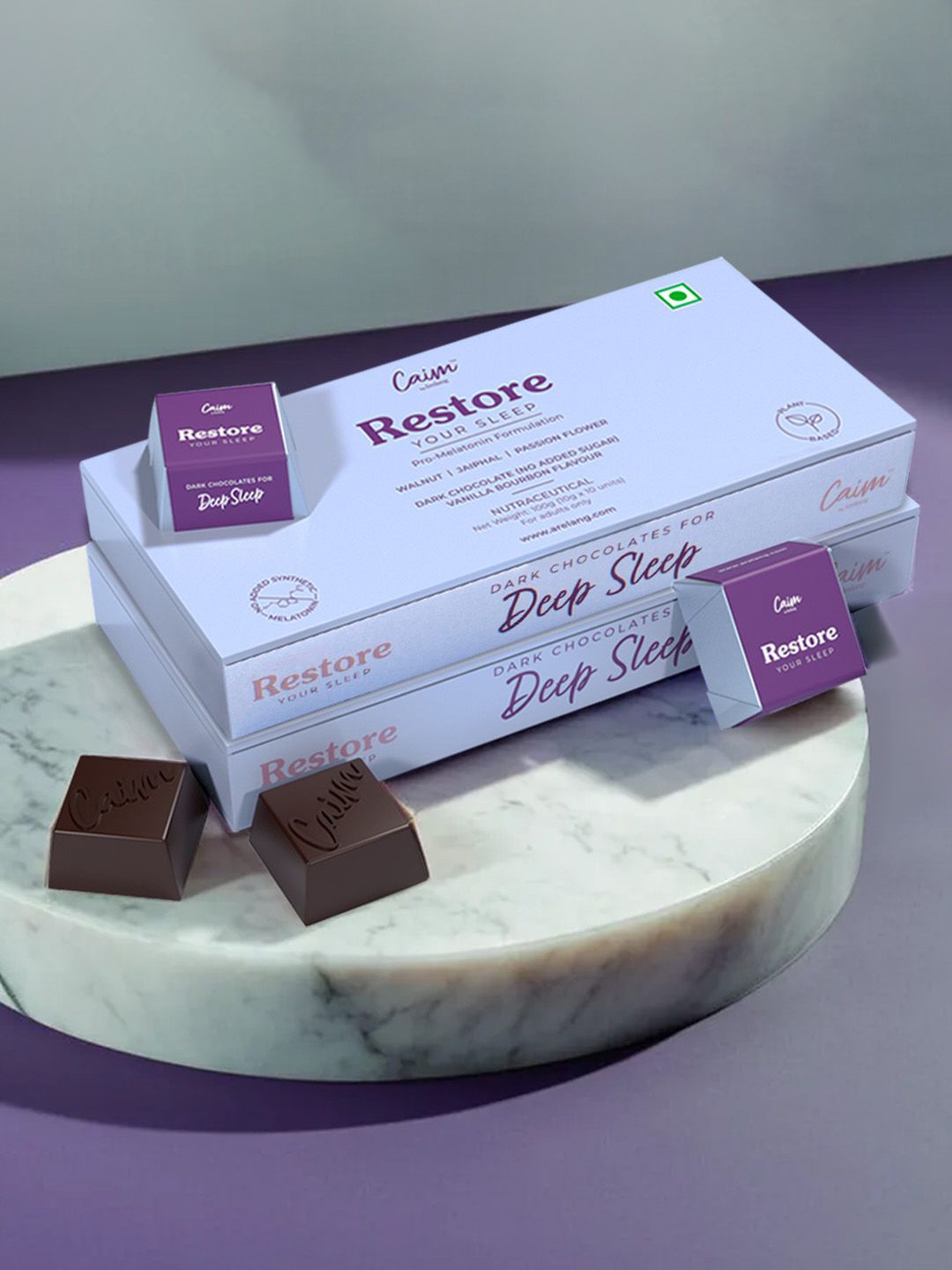 Caim by arelang Dark Chocolates Restore your Sleep For Deep Sleep -200 g, Lavender
Caim by arelang Dark Chocolates Restore your Sleep For Deep Sleep -200 g, Lavender
