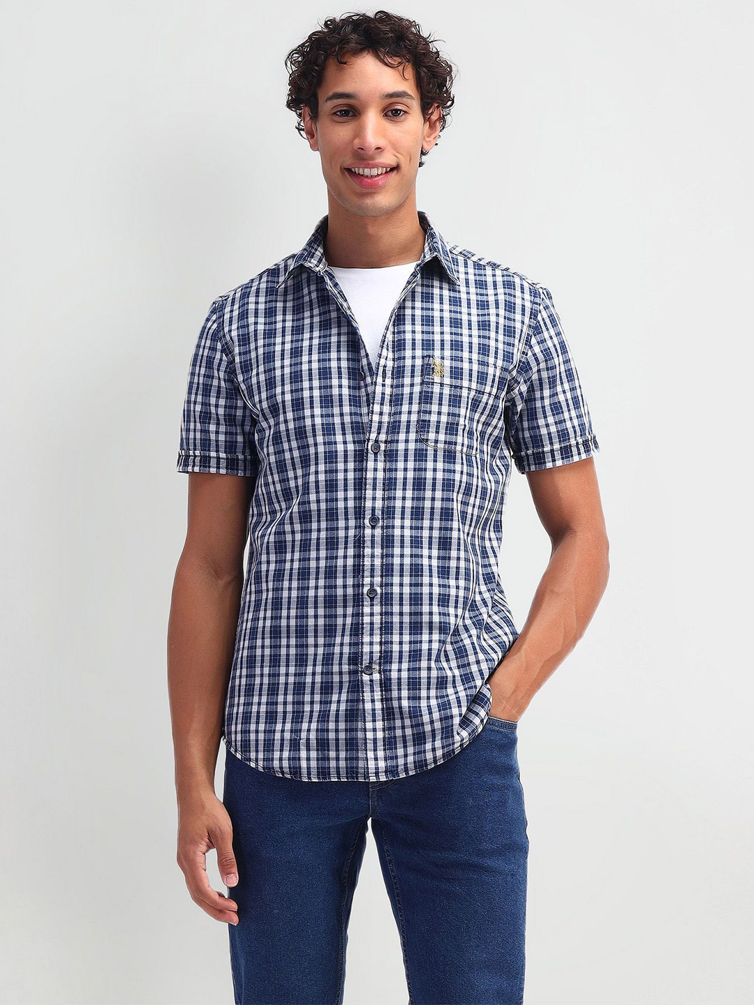 U.S. Polo Assn. Denim Co. Men Spread Collar Micro Checked Cotton Slim Fit Casual Shirt, Blue
U.S. Polo Assn. Denim Co. Men Spread Collar Micro Checked Cotton Slim Fit Casual Shirt, Blue
