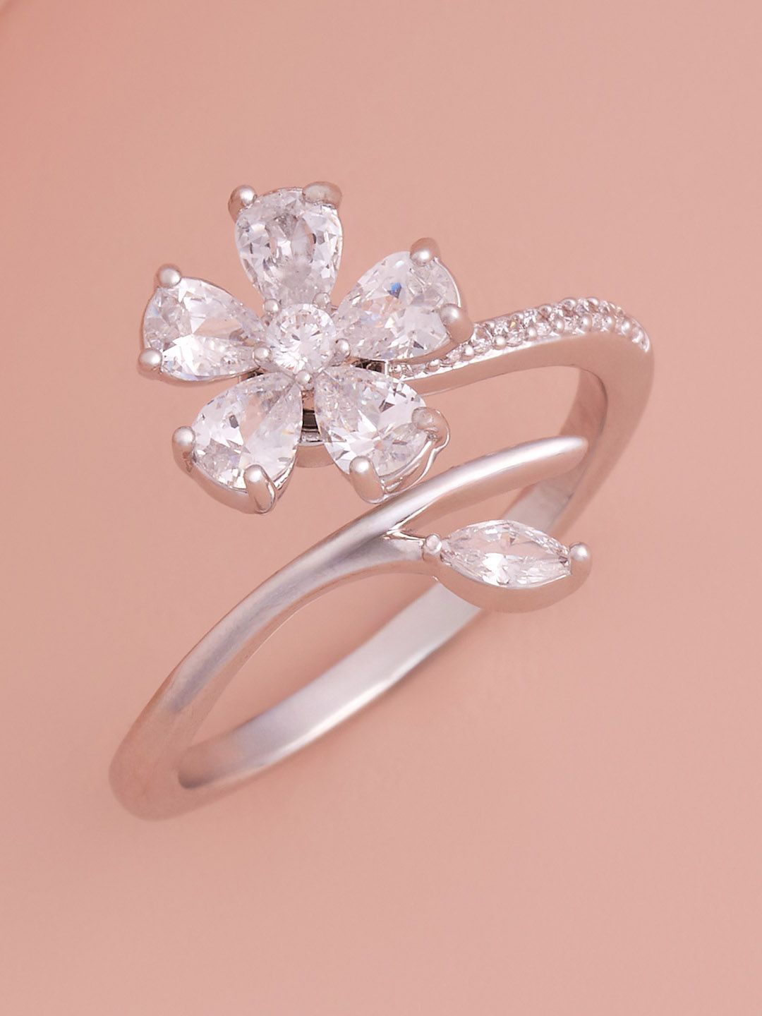 Kushal's Fashion Jewellery Rhodium-Plated CZ Stone-Studded Adjustable Finger Ring, Silver
Kushal's Fashion Jewellery Rhodium-Plated CZ Stone-Studded Adjustable Finger Ring, Silver