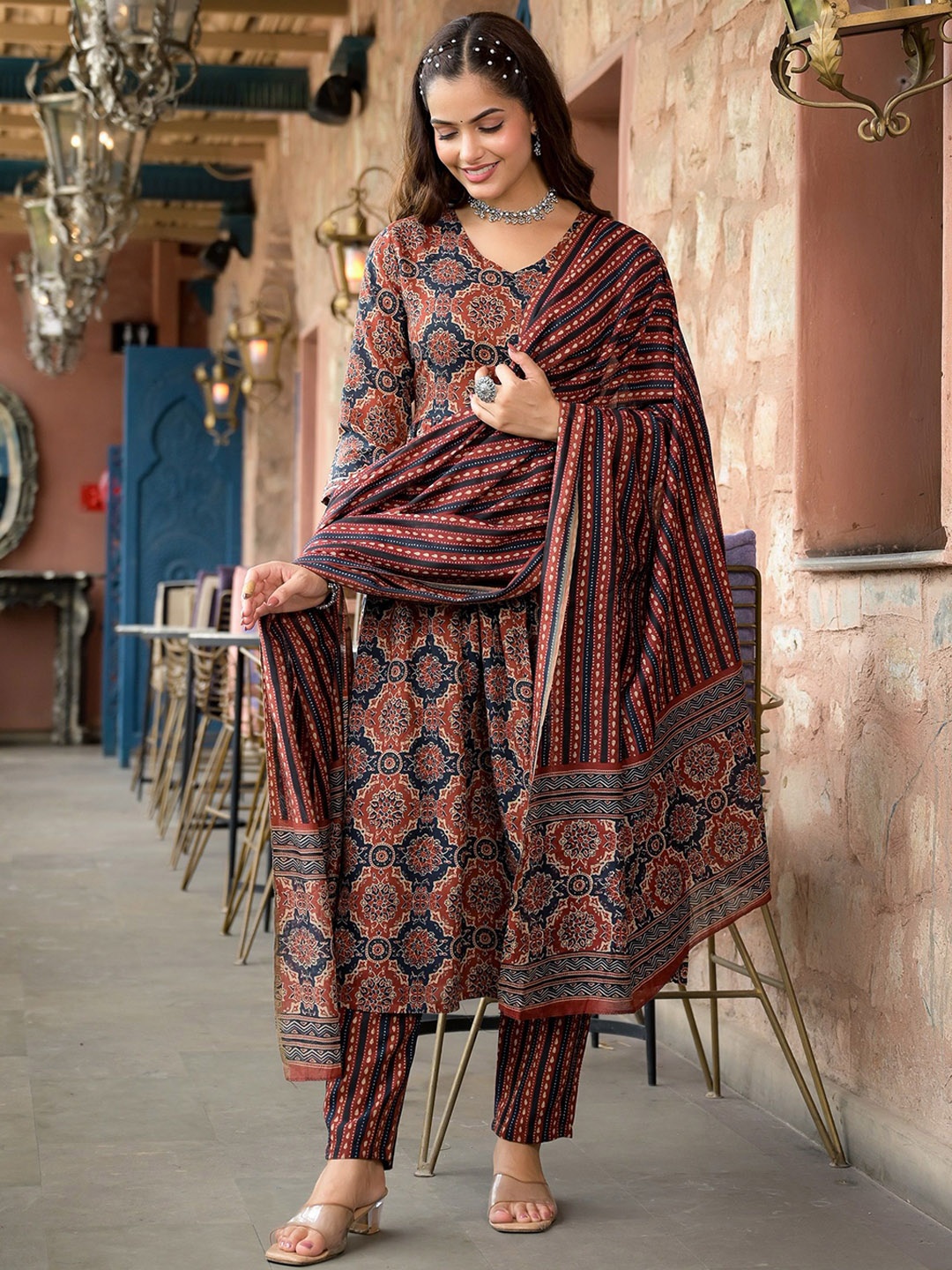 KALINI Women Ethnic Motifs Printed Regular Kurta with Trousers & With Dupatta, Maroon
KALINI Women Ethnic Motifs Printed Regular Kurta with Trousers & With Dupatta, Maroon
