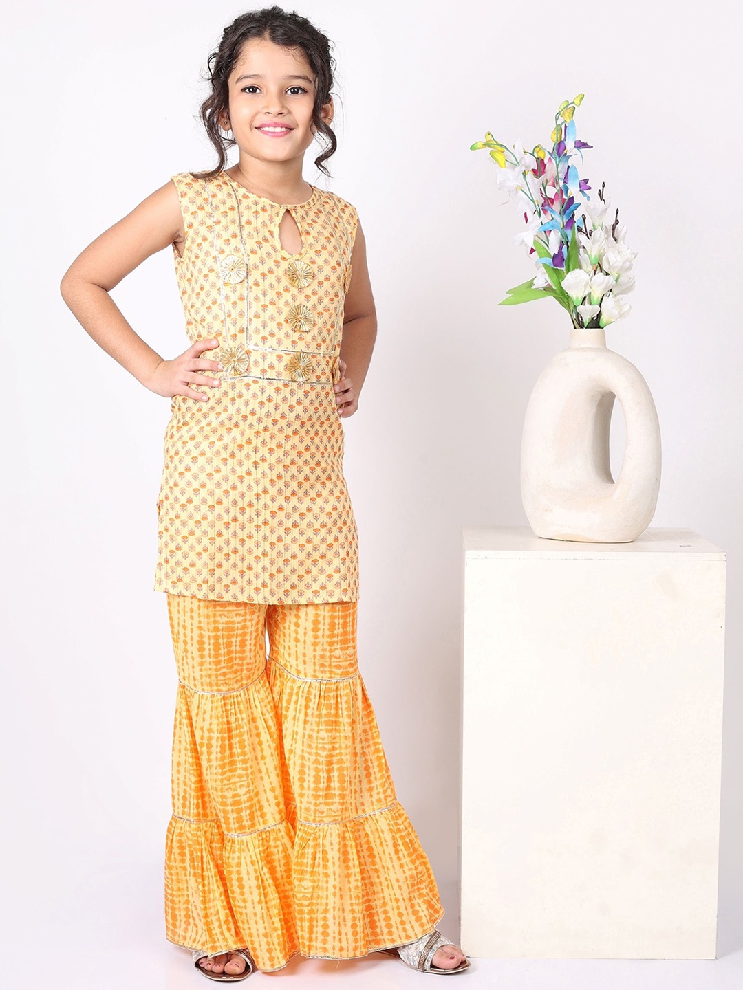 SILK SPARROW Girls Ethnic Motifs Printed Regular Gotta Patti Kurta with Sharara, Yellow
SILK SPARROW Girls Ethnic Motifs Printed Regular Gotta Patti Kurta with Sharara, Yellow